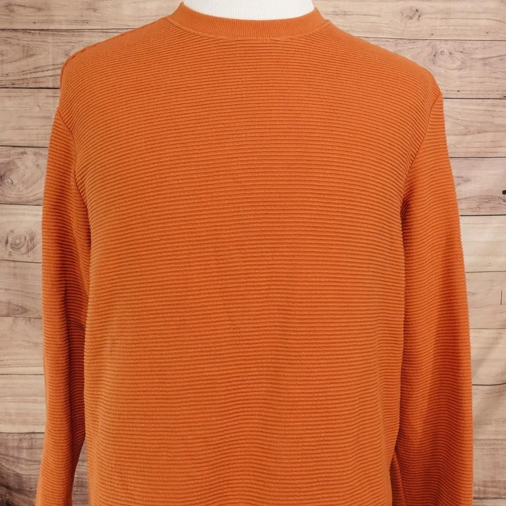 H&M Sweater Mens XL Orange Crew Neck Pullover Ribbed Knit Regular Long Sleeve